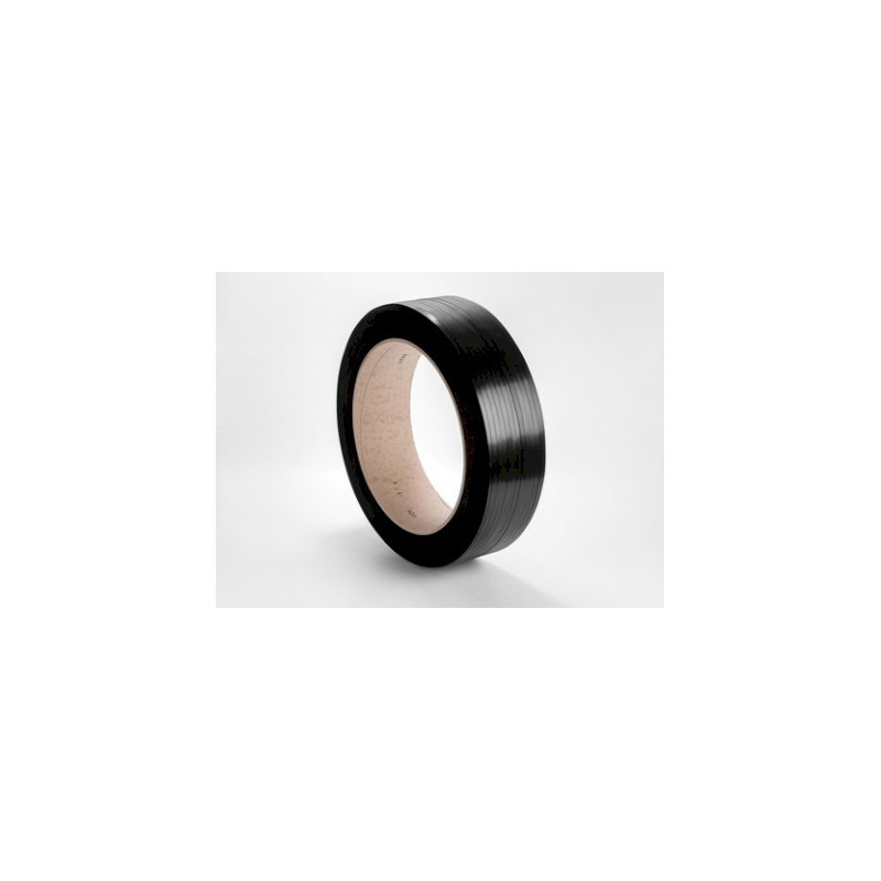 Czarna taśma spinająca PP 12 x 0,5 mm o nawoju 3000 m do automatycznego maszynowego spinania Czarna taśma spinająca PP 12 x 0,5 mm o nawoju 3000 m do automatycznego maszynowego spinania
