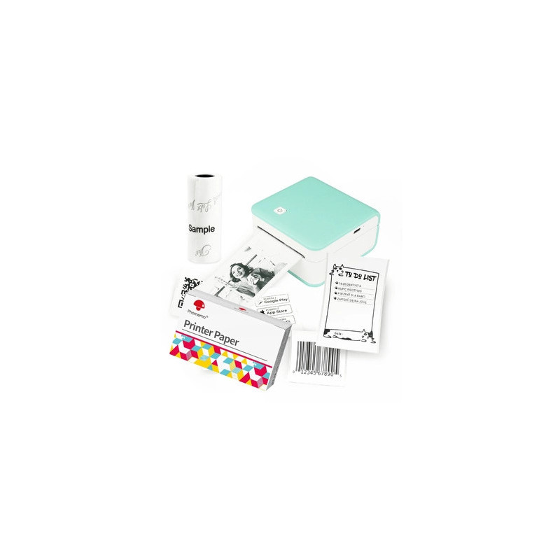 Mini drukarka etykiet AIMO Phomemo M02 Pro zielona 300dpi do 53mm / Bluetooth + taśmy Q22-RMS2
