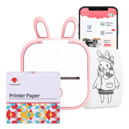 Mini drukarka etykiet AIMO Phomemo T02 różowa RABBIT 203dpi do 50mmm Bluetooth + taśmy