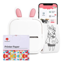 Mini drukarka etykiet Phomemo T02 biała RABBIT 203dpi do 50mmm Bluetooth + taśmy