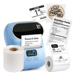 Mini drukarka etykiet AIMO Phomemo M110 niebieska 203dpi do 50mm Bluetooth + etykiety WP5030