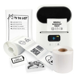 Mini drukarka etykiet Phomemo M110 biała 203dpi do 50mm Bluetooth + etykiety WP5030