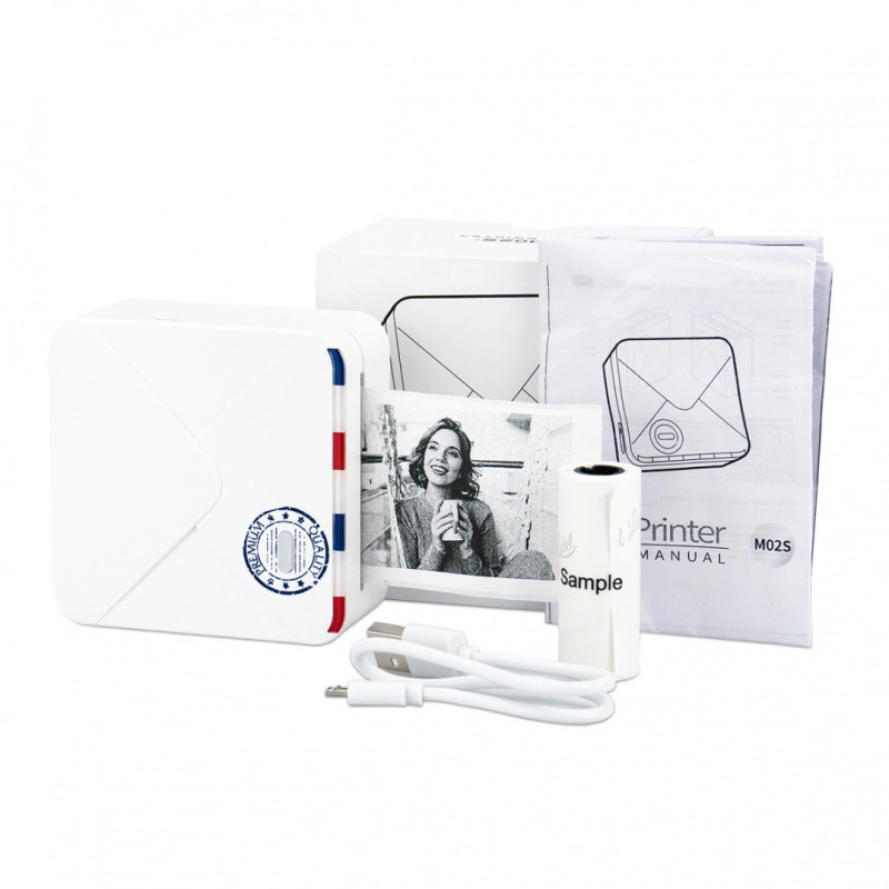 Mini drukarka etykiet AIMO Phomemo M02S 300dpi do 53mm PC / Tel / Bluetooth